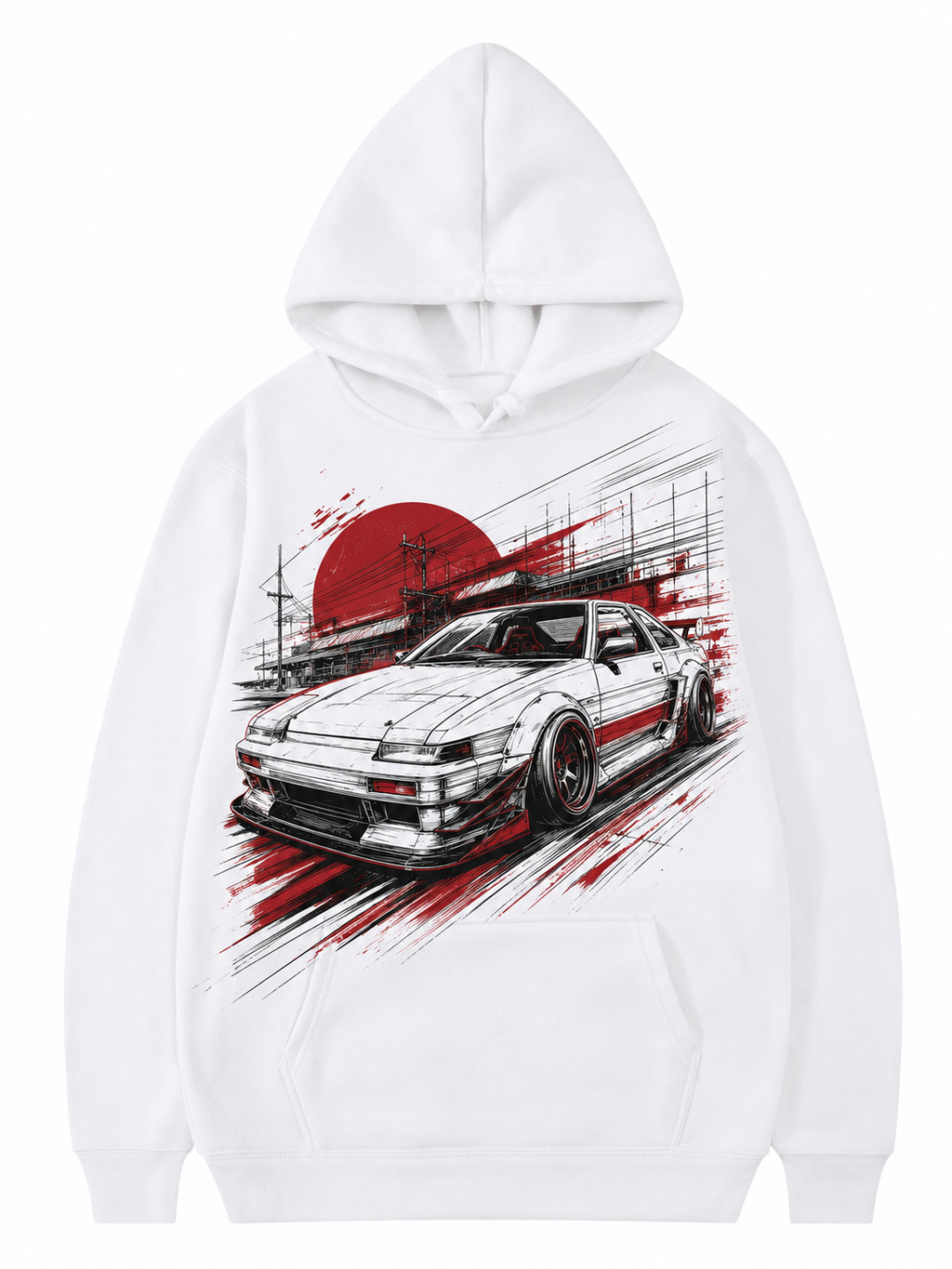YAHIVO white hoodie with fictional JDM manga artwork