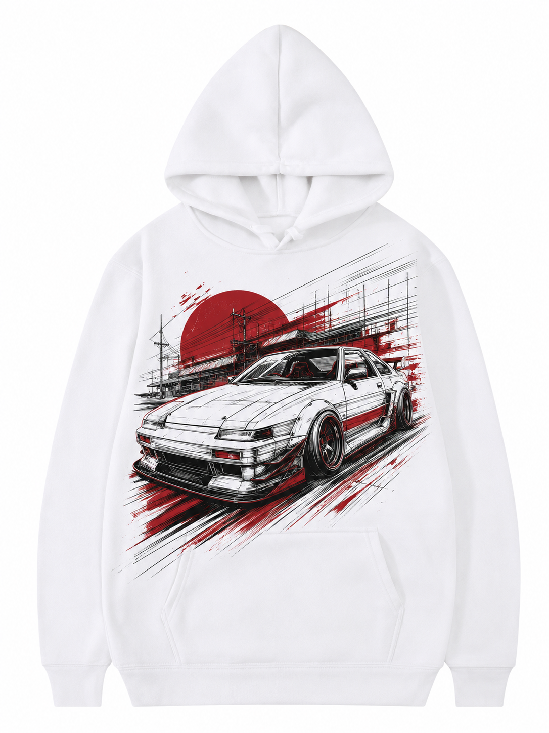 YAHIVO white hoodie with fictional JDM manga artwork
