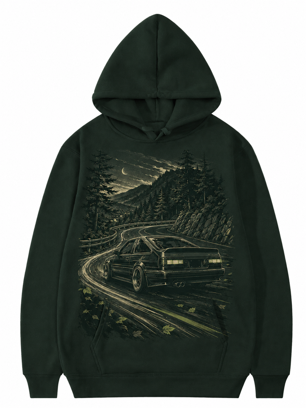 YAHIVO dark-green hoodie with fictional JDM touge artwork